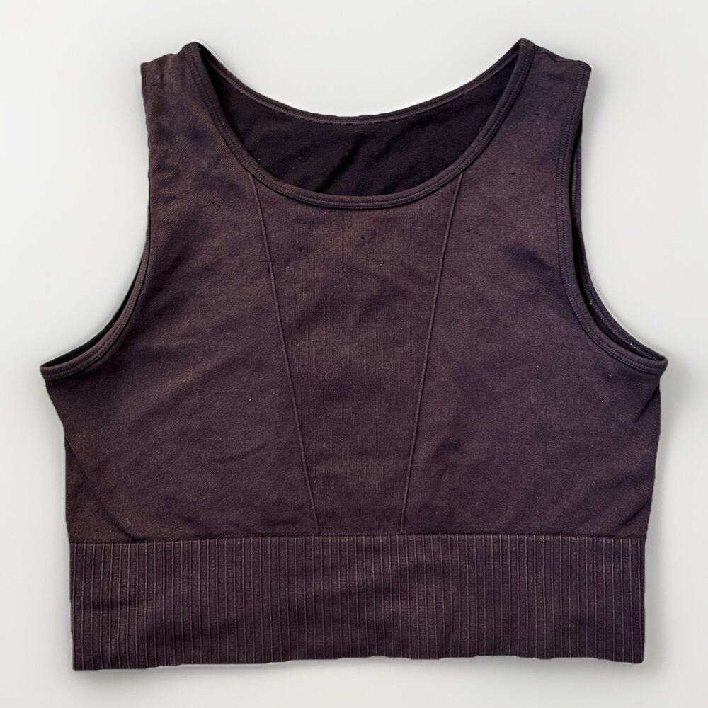Women’s Burgundy Ribbed Crop Tank Top Seamless Bralette Best Fit XS/S Light